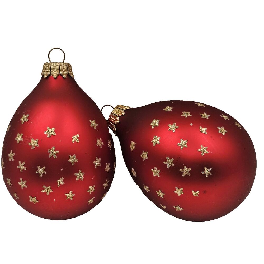 Midwest CBK "Christmas Red Trees in Snow Scene Glass Holiday..." Glass Ornaments